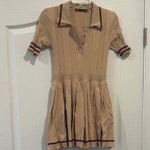 JM Collection Tan Mini Dress with Maroon Stripes